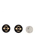 Chanel Resin CC Round Earrings Gold Black