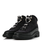 Chanel Suede Grained Calfskin CC Lace Up Boots 38 Black