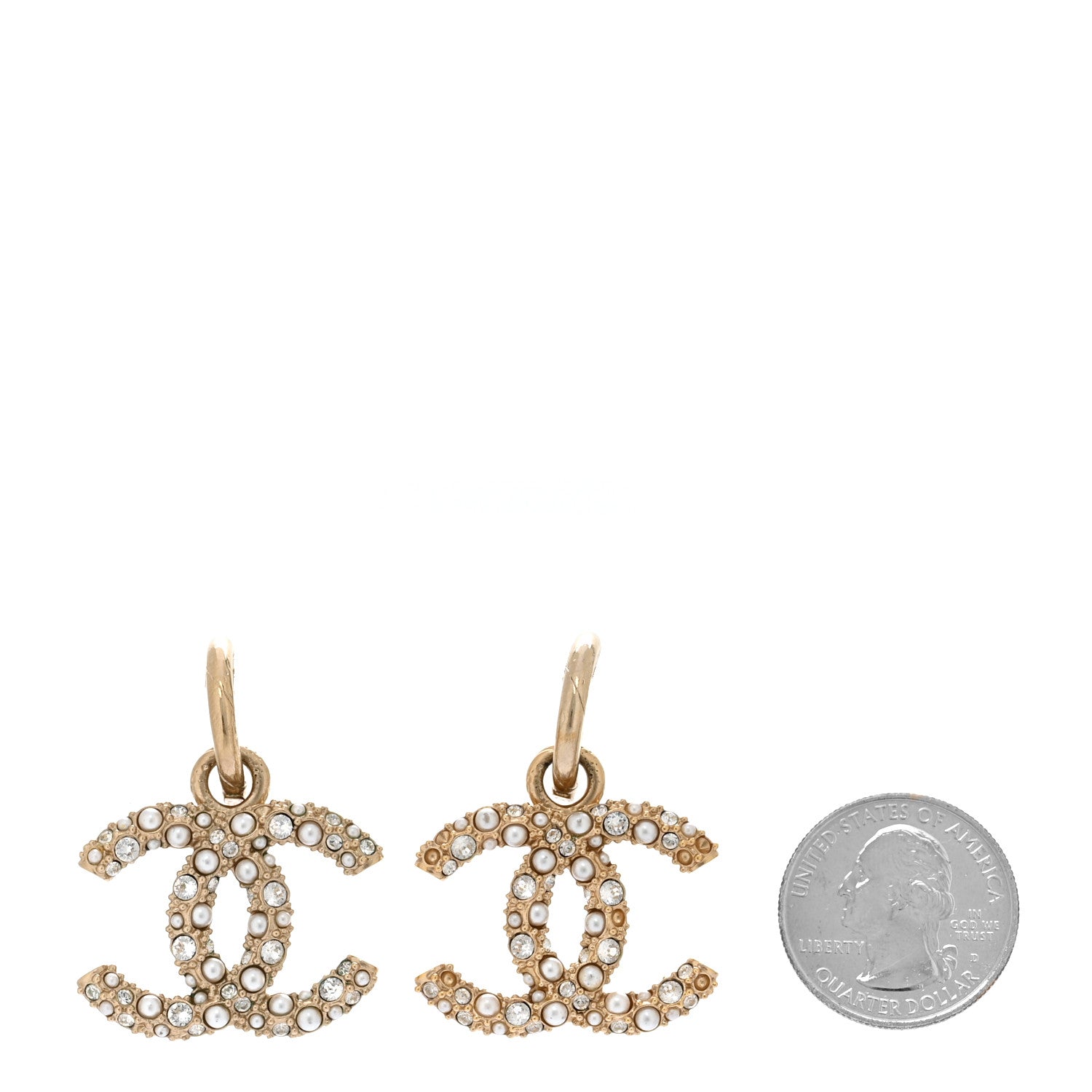 Chanel Crystal Pearls CC Drop Earrings Light Gold