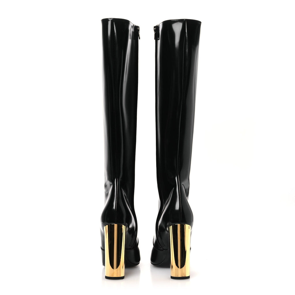 Saint Laurent Glazed Calfskin Auteuil 105mm Zip Boots 38 Black