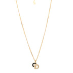 Christian Dior Metal Crystal Enamel CD Necklace Gold Black