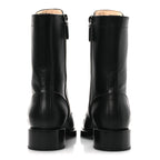 Chanel Calfskin Cap Toe Lace Up Combat Boots 37.5 Black