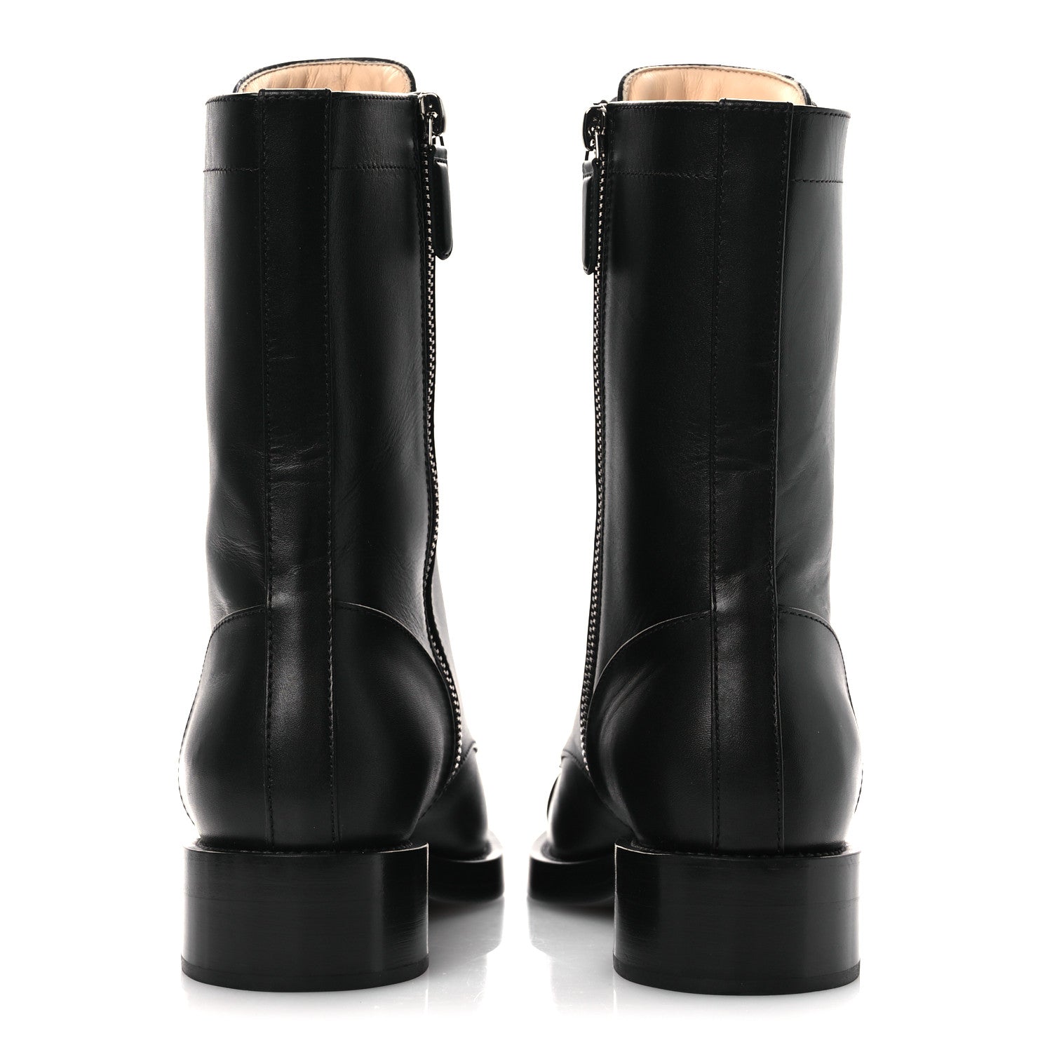 Chanel Calfskin Cap Toe Lace Up Combat Boots 37.5 Black