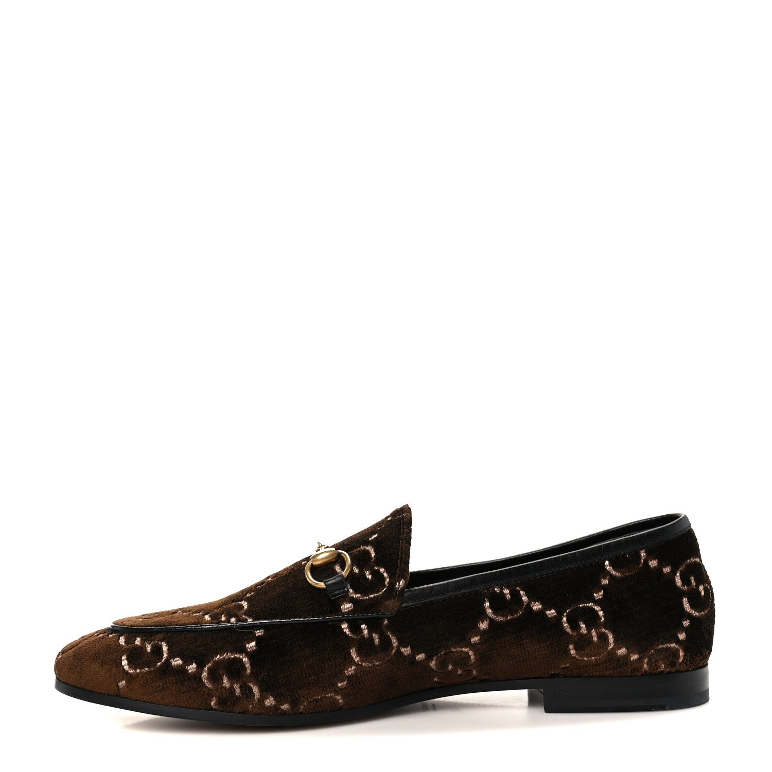 Gucci Velvet GG Monogram Horsebit Womens Jordaan Loafers 40 Brown Black
