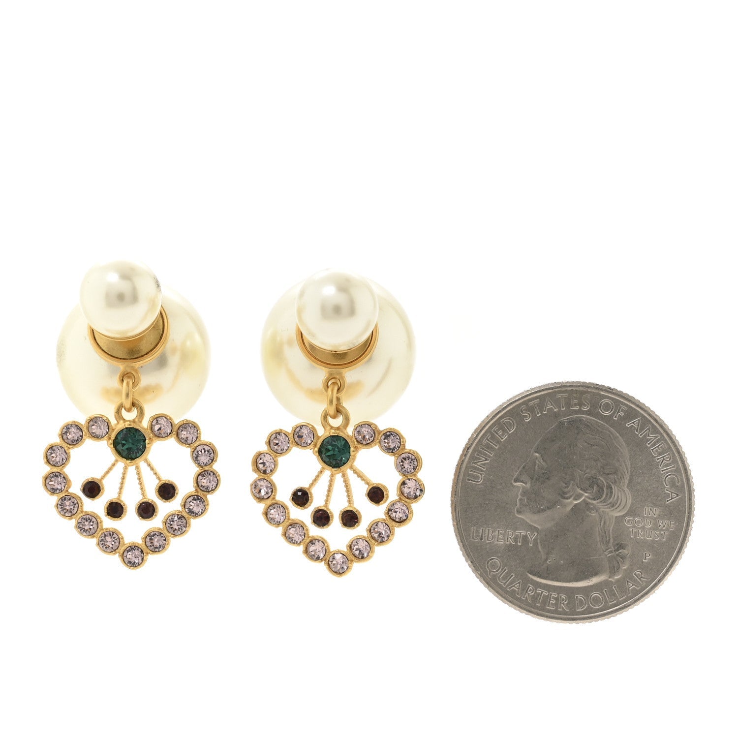 Christian Dior Pearl Crystal Heart Tribal Earrings Gold Multicolor