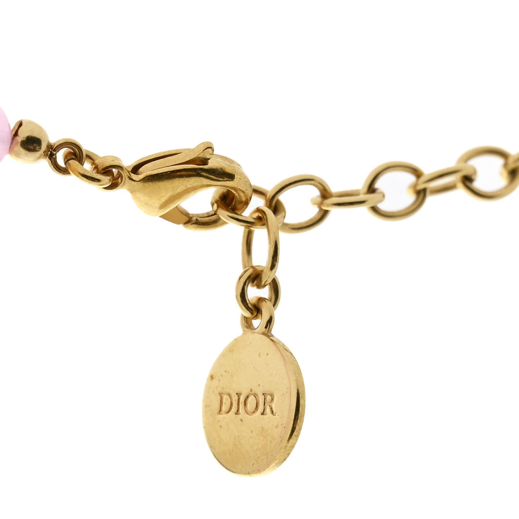 Christian Dior Metal Resin Bead 30 Montaigne Choker Necklace Pink Gold