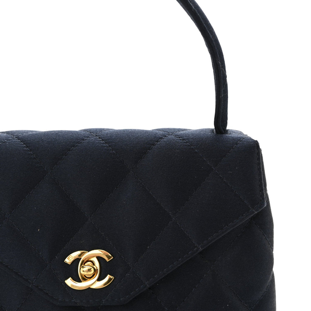 Chanel Satin Quilted Kelly Flap Bag Navy