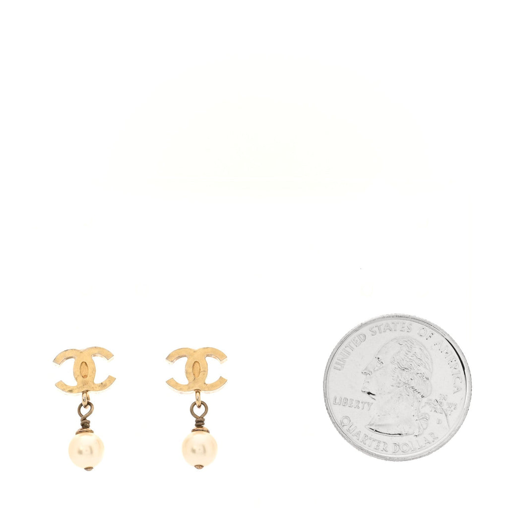 Chanel Pearl Mini CC Drop Earrings Gold