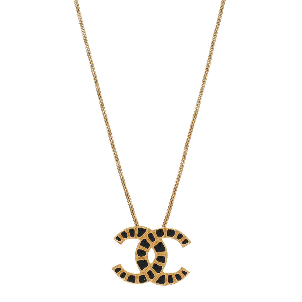 Chanel Resin Along The Nile CC Pendant Necklace Gold Black