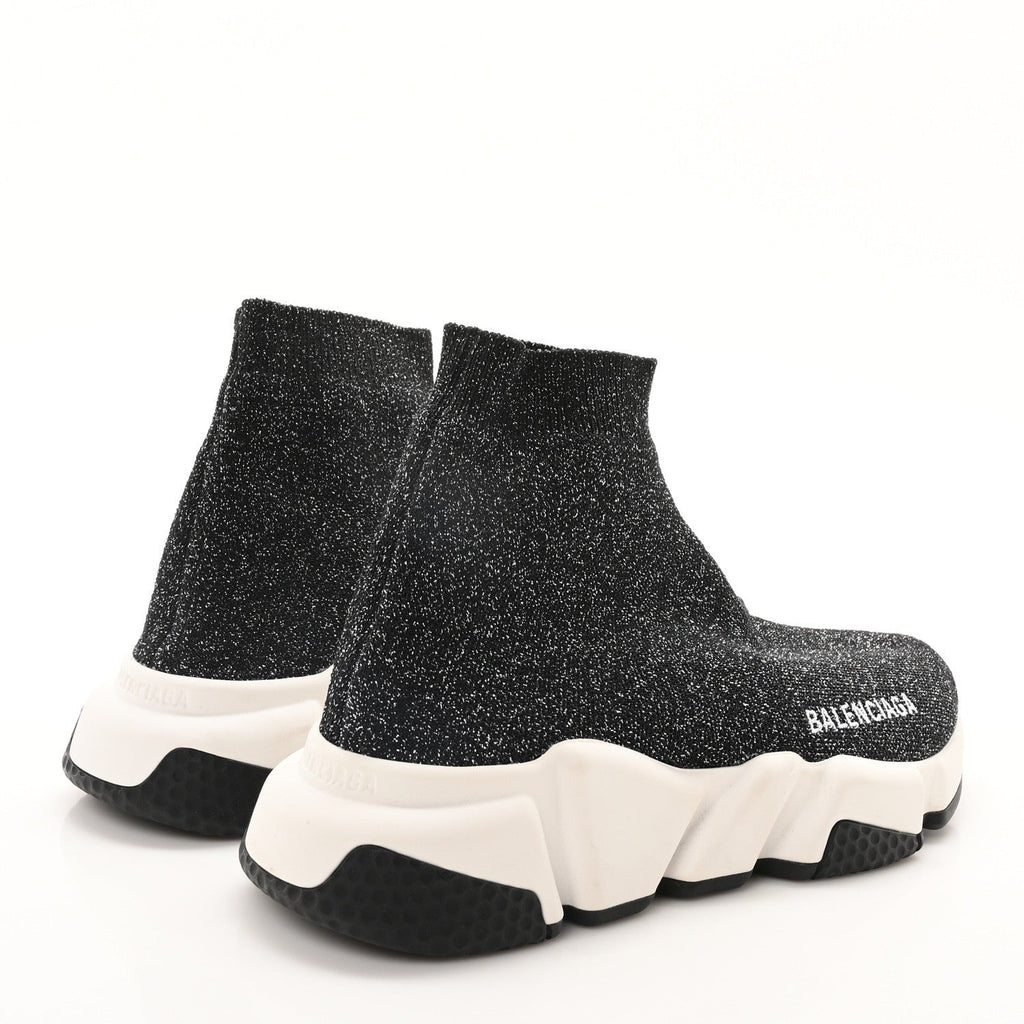 Balenciaga Laminated Knit Bi-Color Sole Womens Speed Sneakers 35 Black White