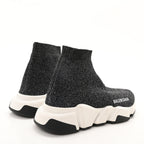 Balenciaga Laminated Knit Bi-Color Sole Womens Speed Sneakers 35 Black White