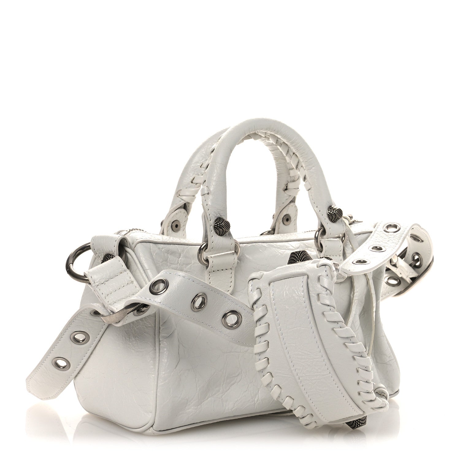 Balenciaga Agneau Arena Mini Le Cagole Duffle Crossbody Bag Optic White