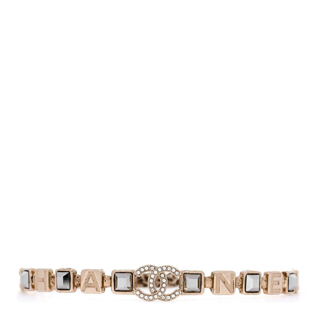 Chanel Baguette Crystal Logo CC Choker Necklace Gold