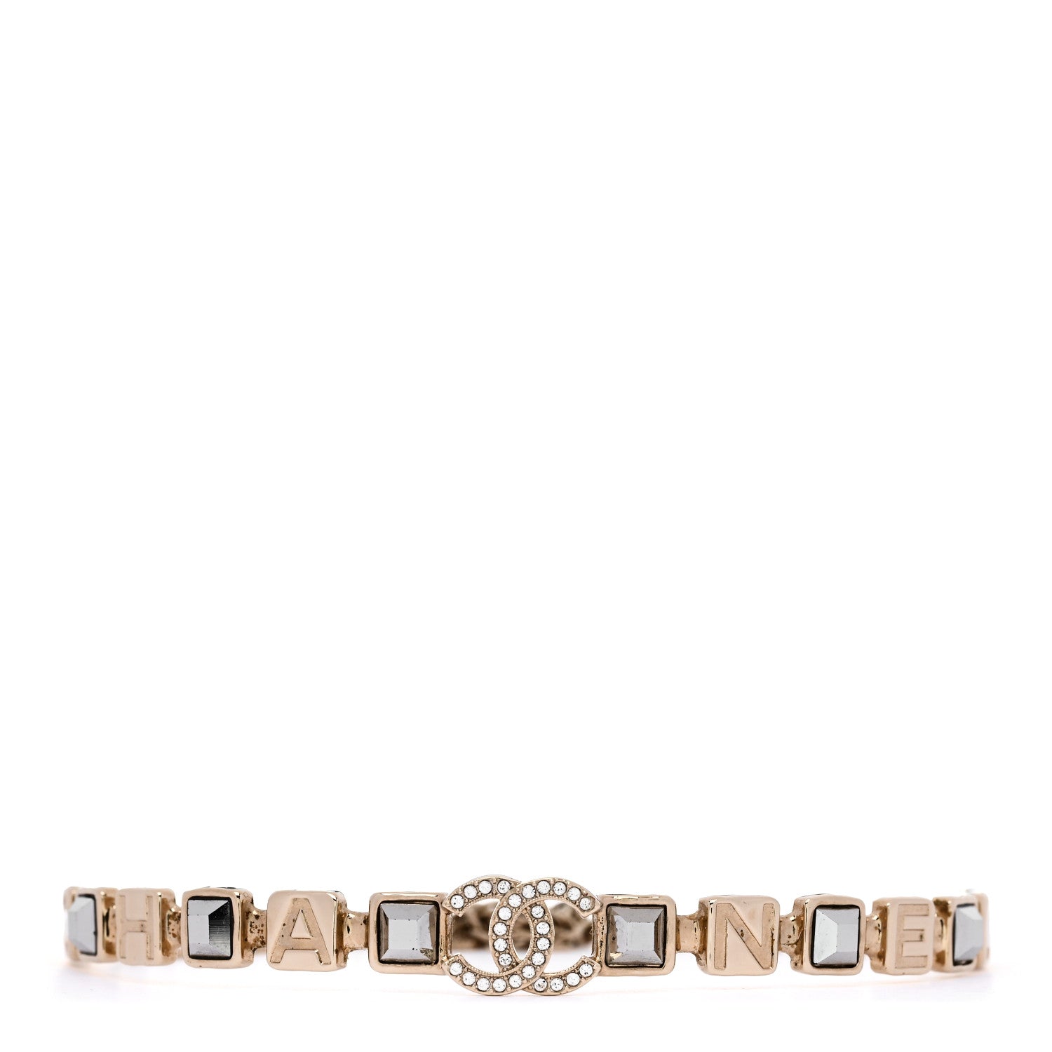 Chanel Baguette Crystal Logo CC Choker Necklace Gold