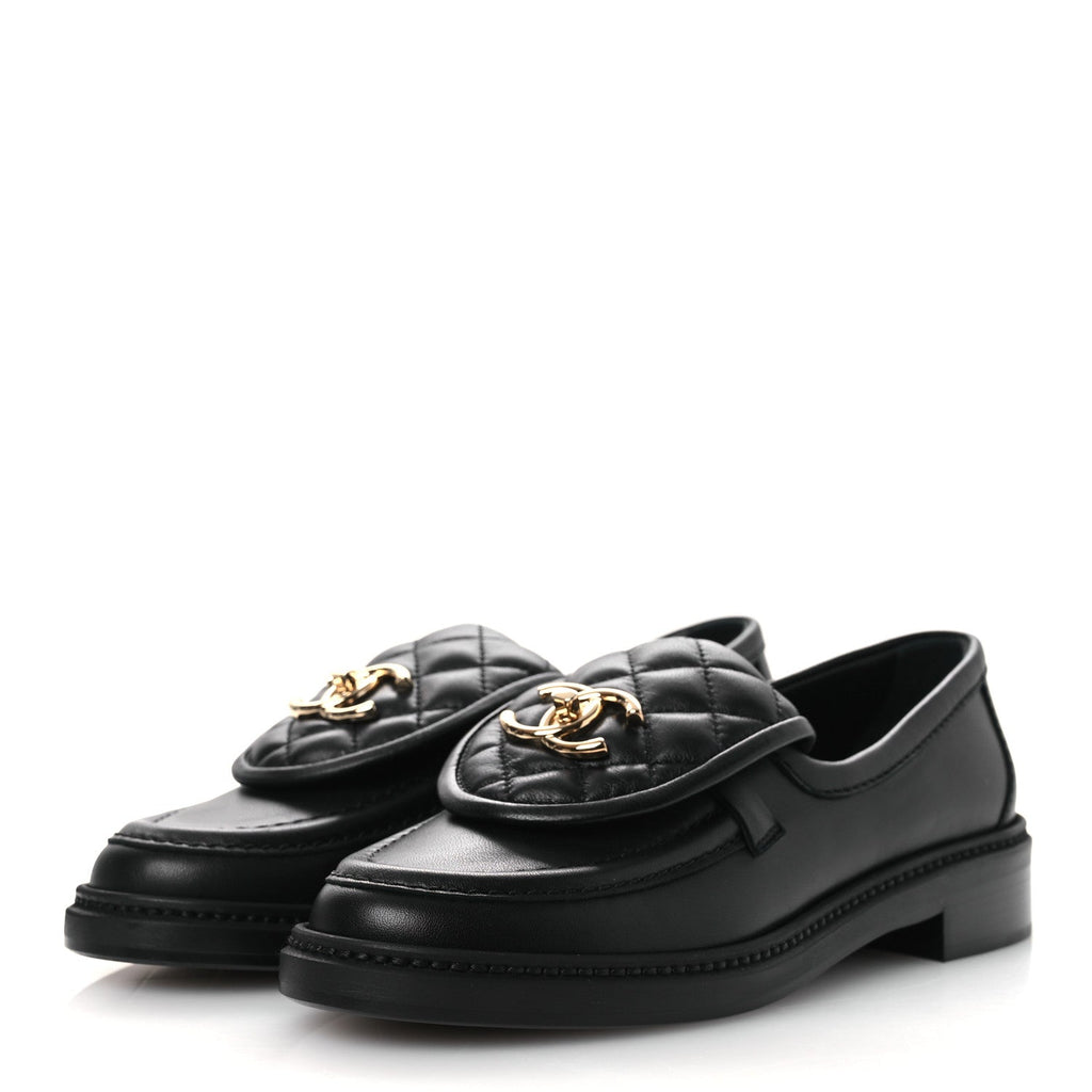 Chanel Lambskin Quilted CC Turnlock Loafers 36.5 Black