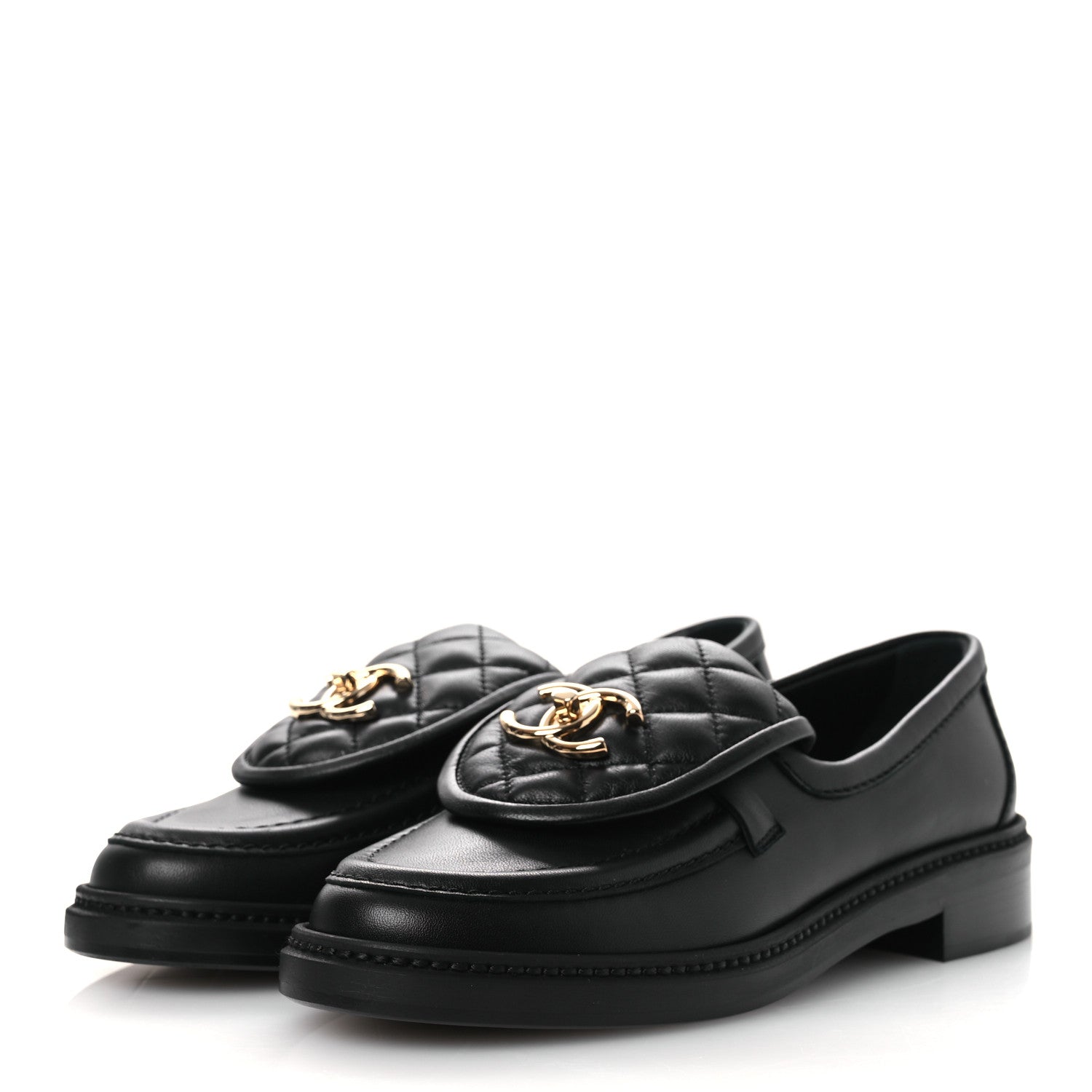 Chanel Lambskin Quilted CC Turnlock Loafers 36.5 Black