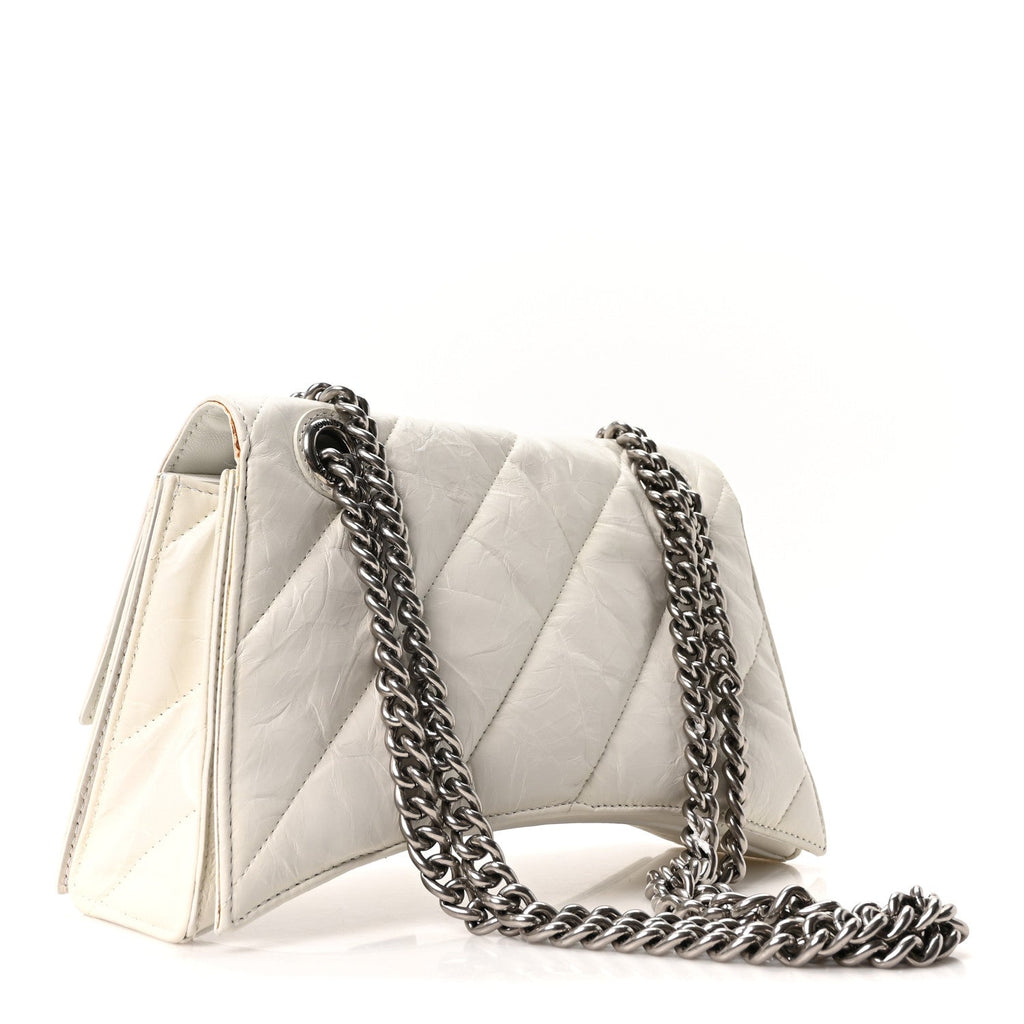 Balenciaga Crushed Calfskin Quilted Small Crush Chain Bag Optic White