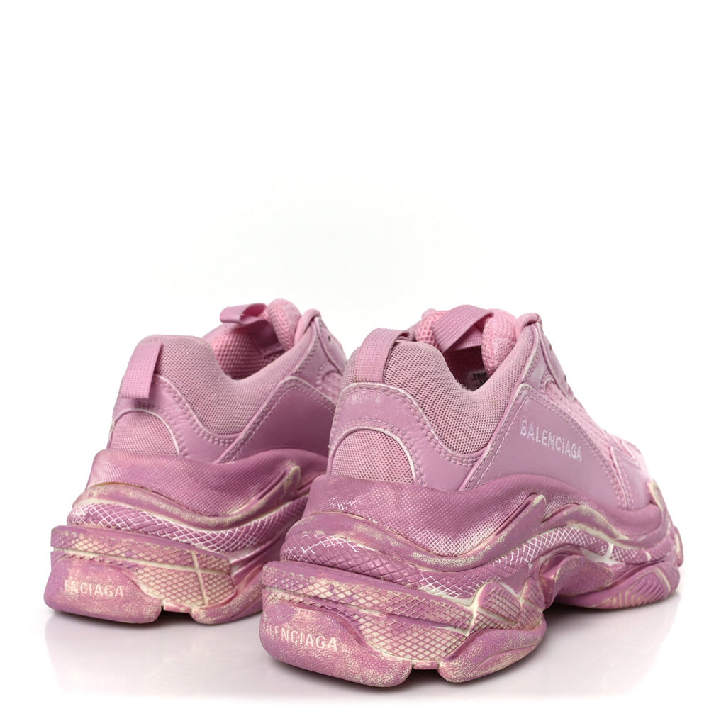 Balenciaga Fabric Mesh Distressed Womens Triple S Sneakers 36 Pink