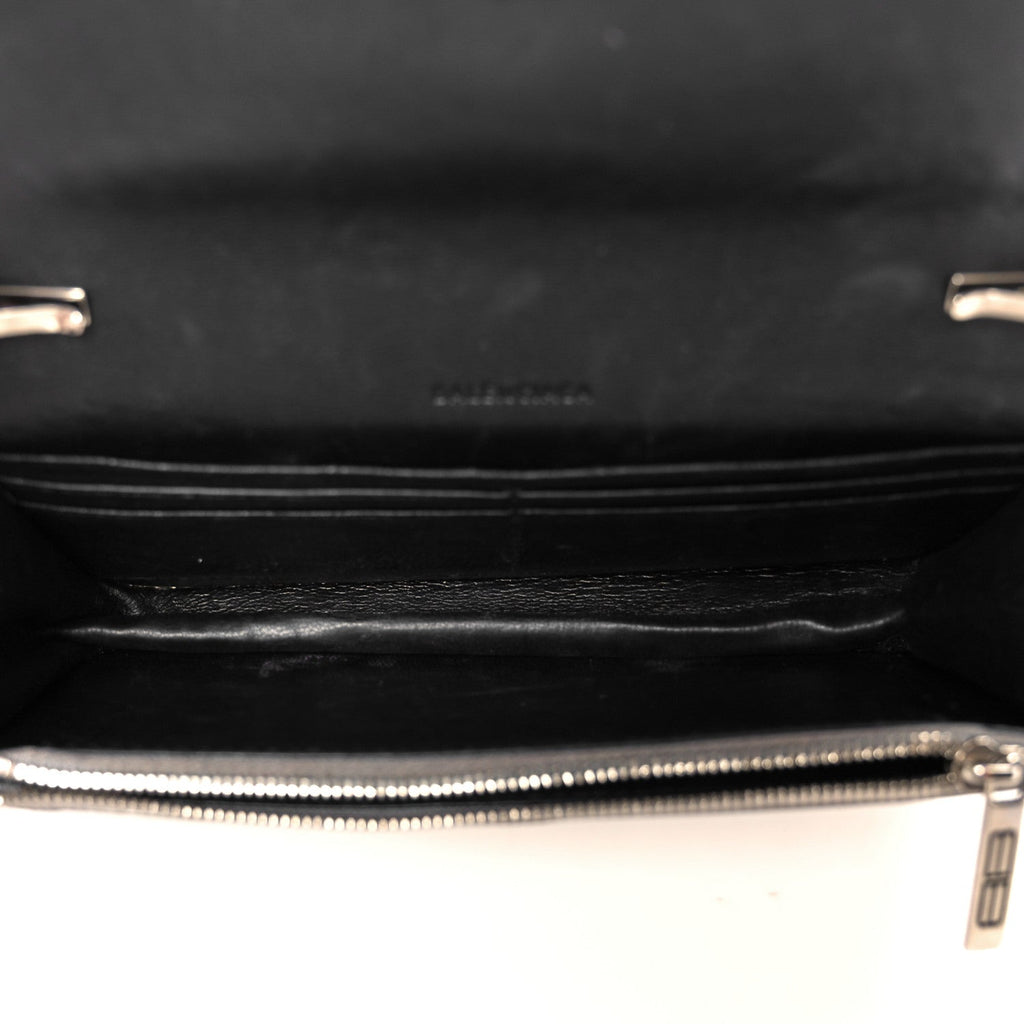 Balenciaga Metallic Extra Supple Calfskin Crocodile Embossed Gossip Wallet On Chain Silver