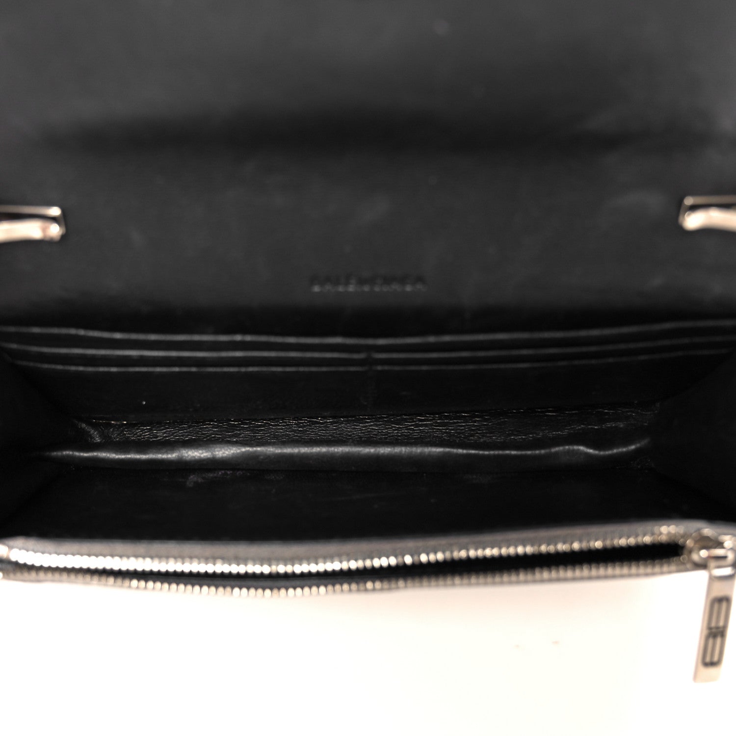 Balenciaga Metallic Extra Supple Calfskin Crocodile Embossed Gossip Wallet On Chain Silver
