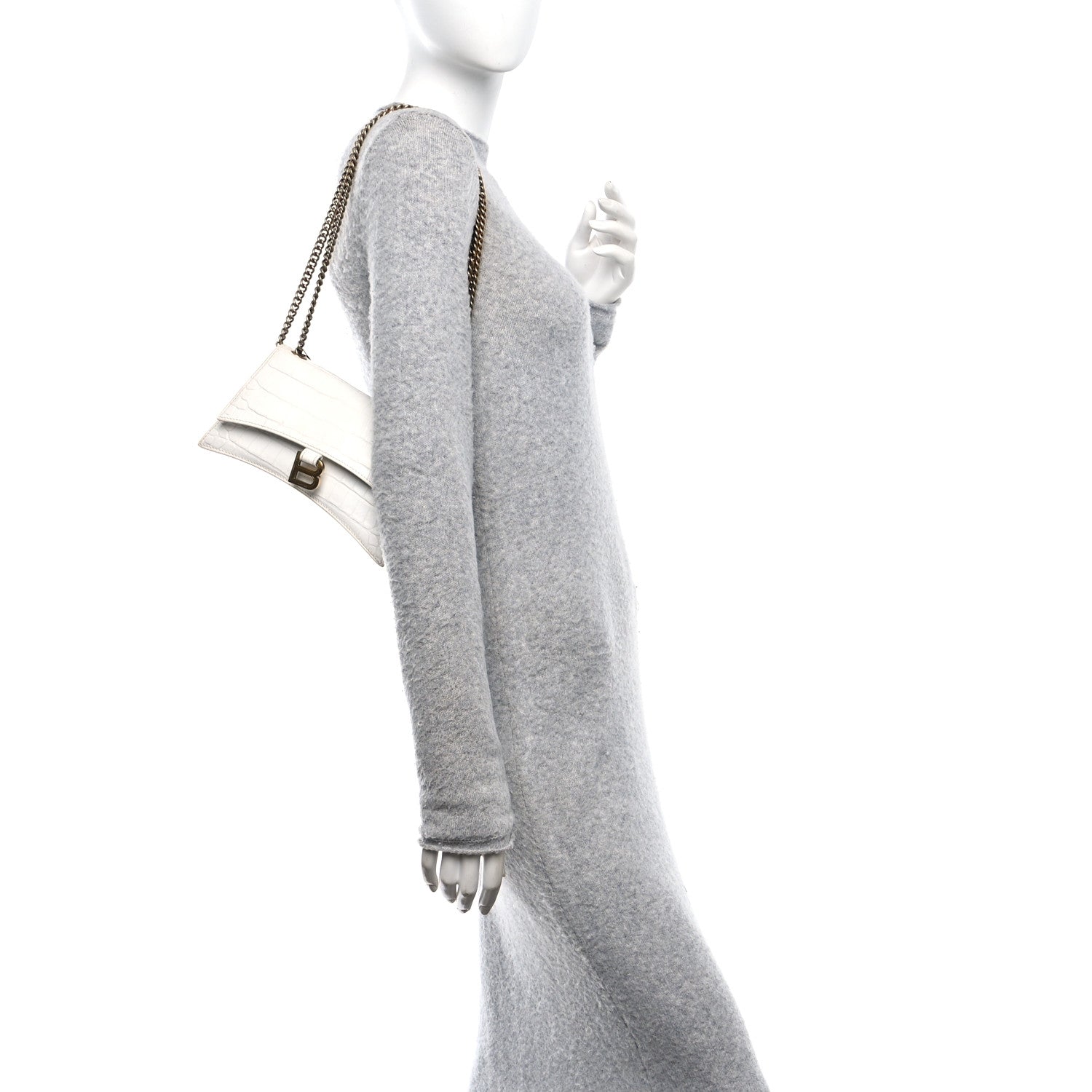 Balenciaga Calfskin Crocodile Small Crush Chain Bag White