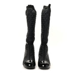 Chanel Mixed Fibers Lambskin Patent Calfskin Convertible High Boots 38.5 Black