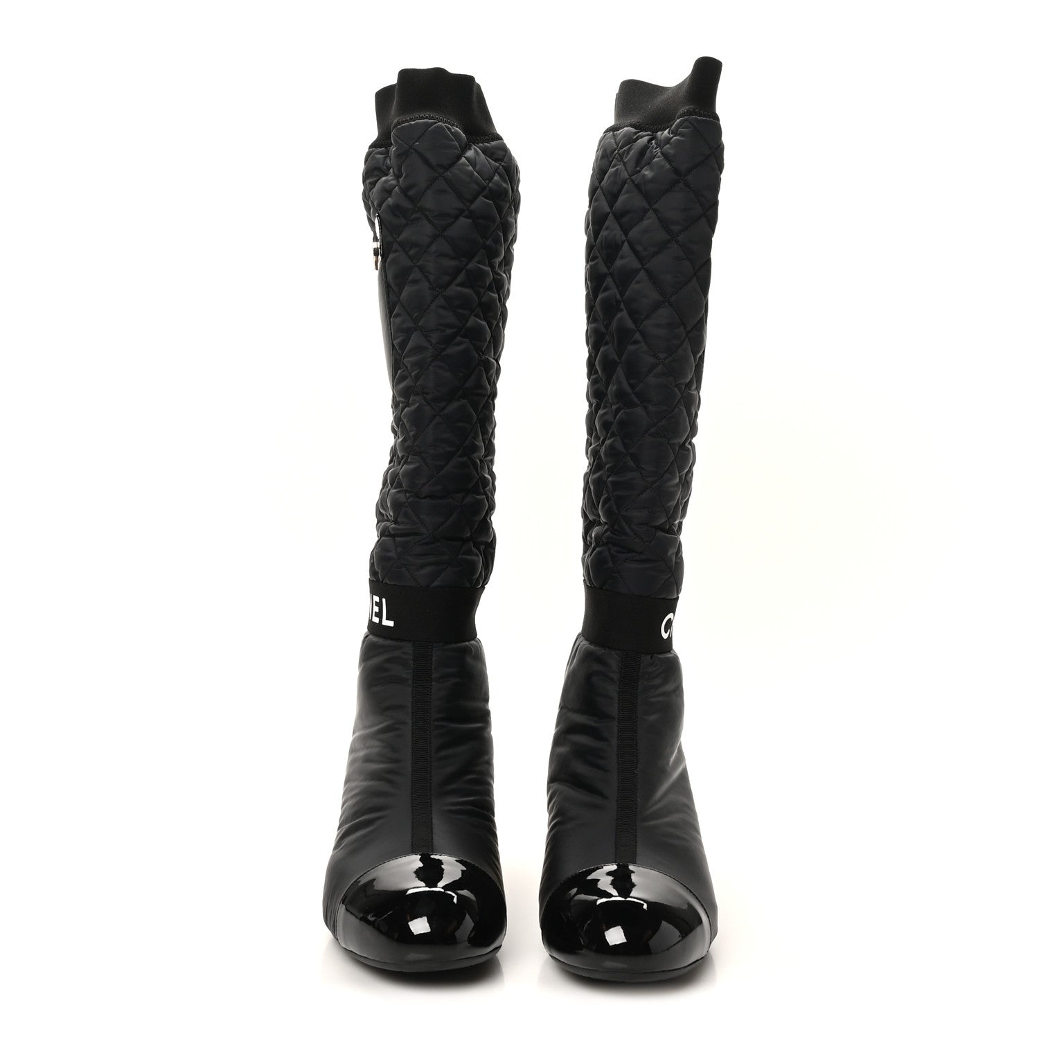Chanel Mixed Fibers Lambskin Patent Calfskin Convertible High Boots 38.5 Black