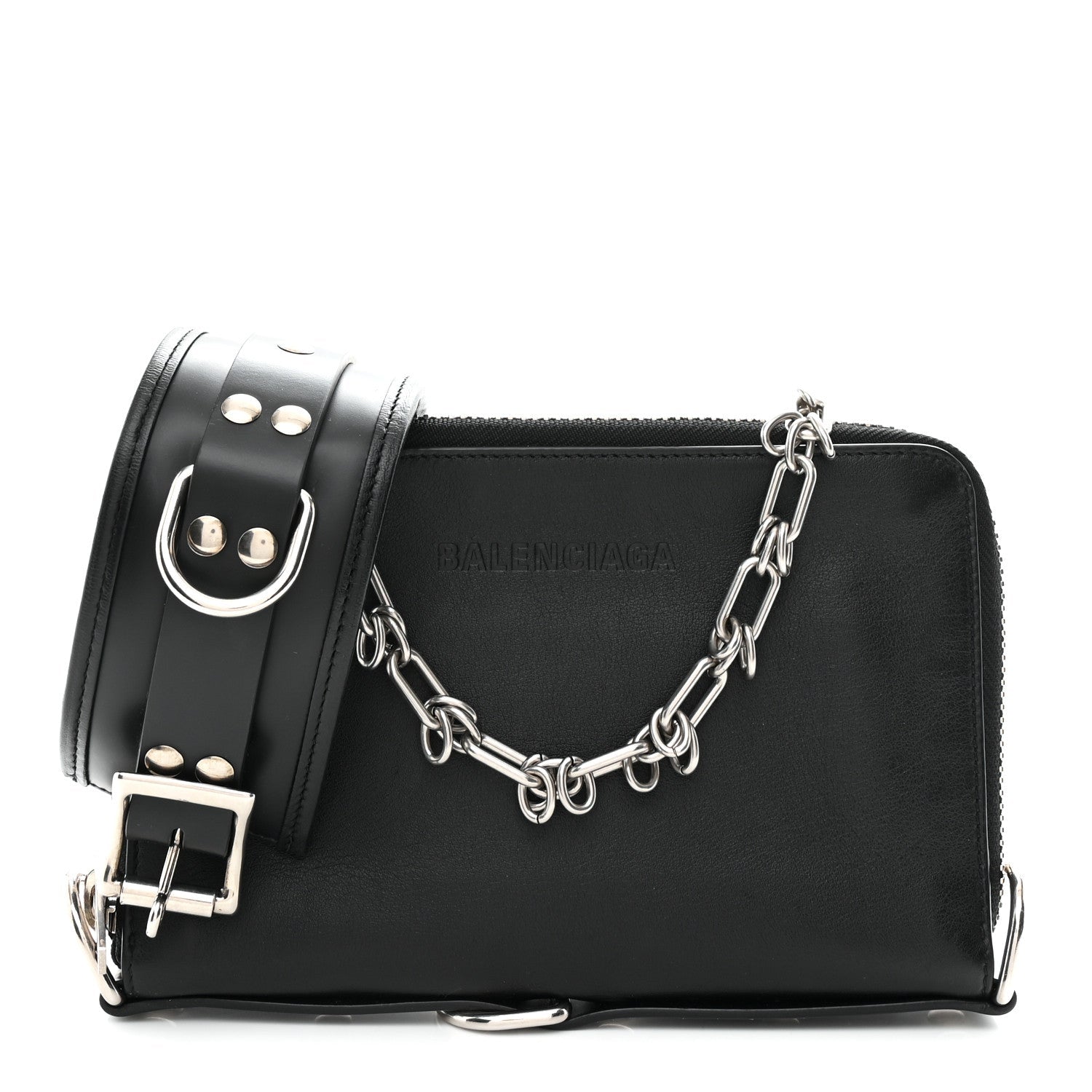 Balenciaga Calfskin Chain Cuff Wristlet Wallet Black