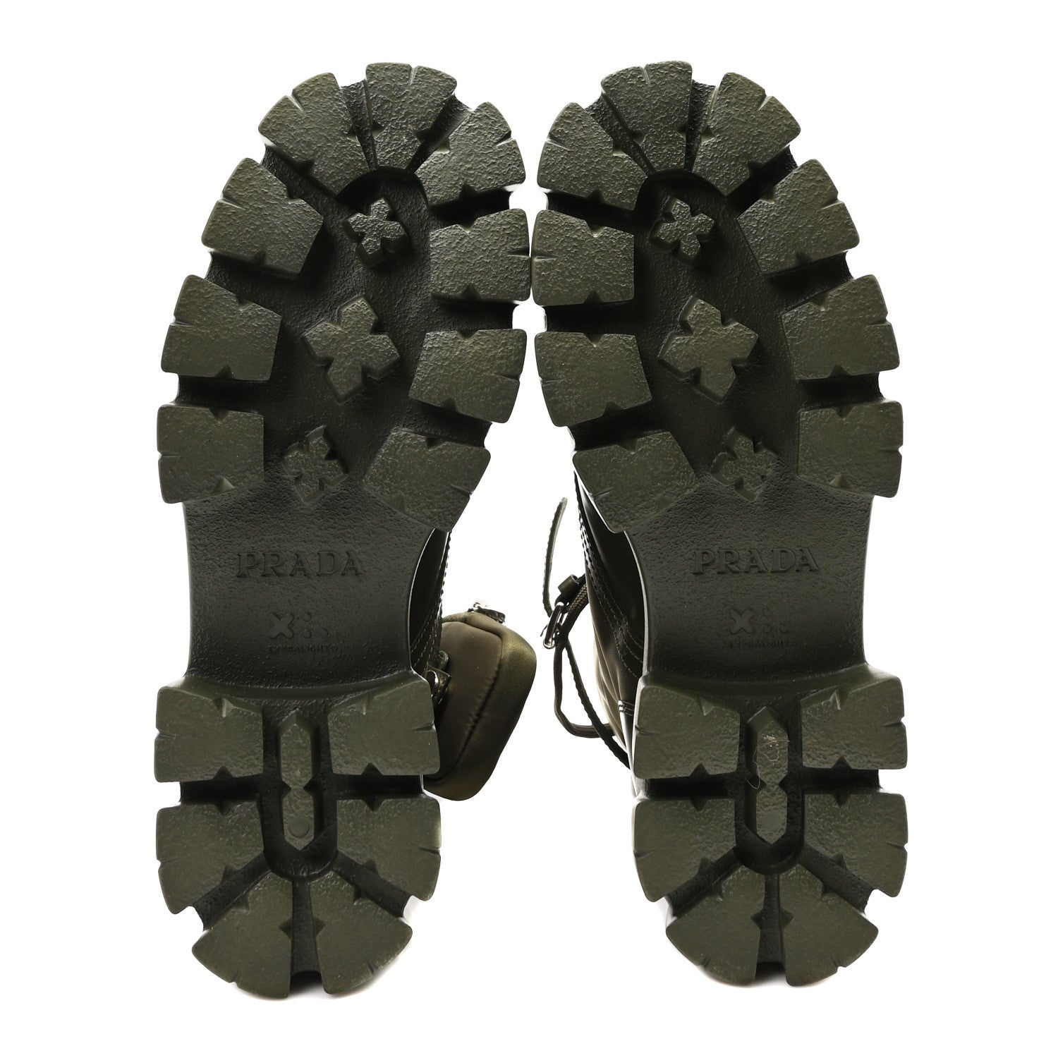 Prada Spazzolato Rois Re-Nylon Metal Triangle Logo Monolith Pouch Pocket 55mm Boots 41 Militare