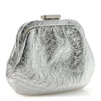 Balenciaga Metallic Textured Calfskin Logo Cloud Coin Purse With Strap Silver