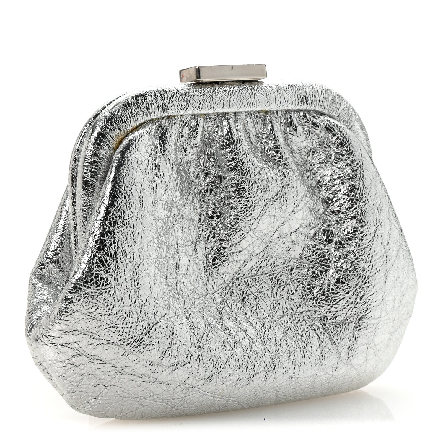 Balenciaga Metallic Textured Calfskin Logo Cloud Coin Purse With Strap Silver