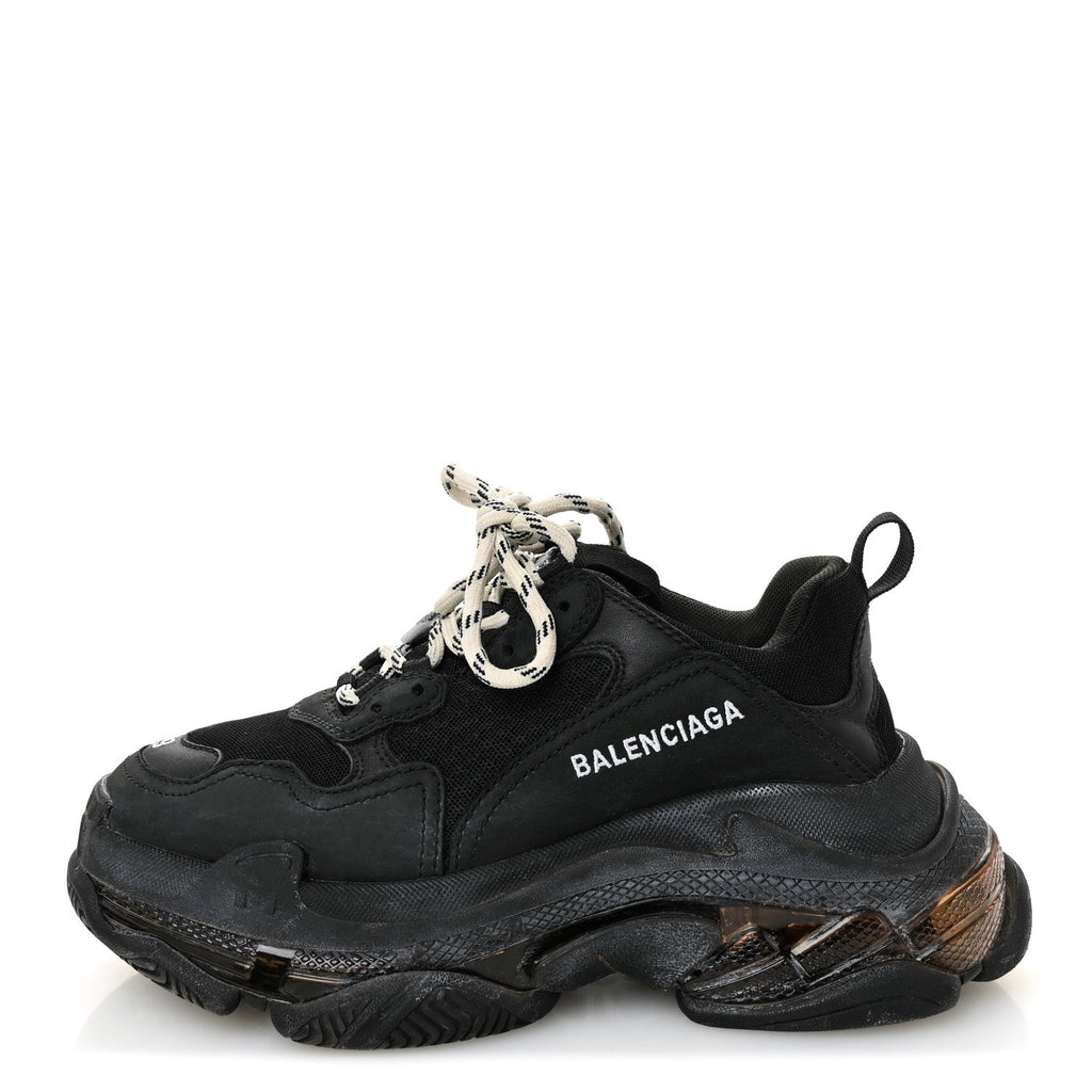 Balenciaga Fabric Mesh Womens Triple S Sneakers 39 Black