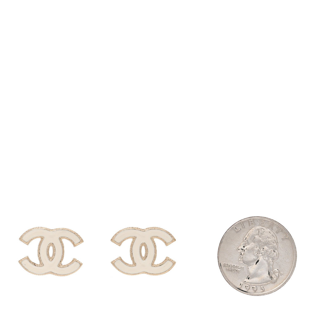 Chanel Enamel CC Earrings Gold White