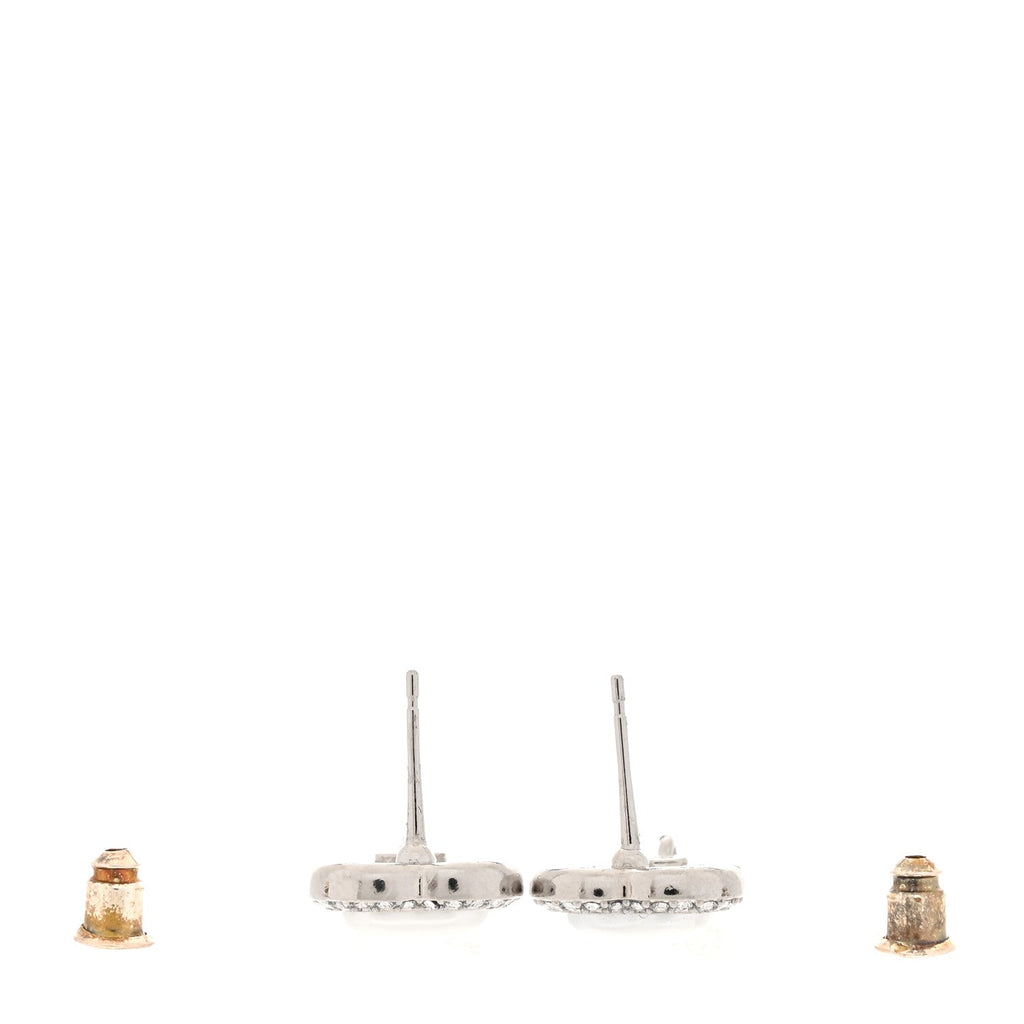 Chanel Pearl Crystal CC Heart Drop Earrings Silver
