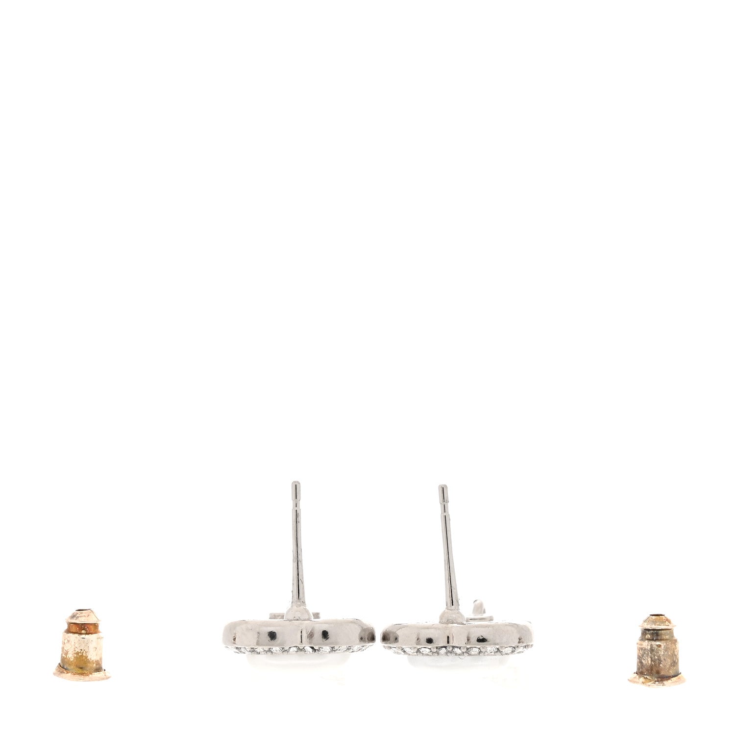 Chanel Pearl Crystal CC Heart Drop Earrings Silver
