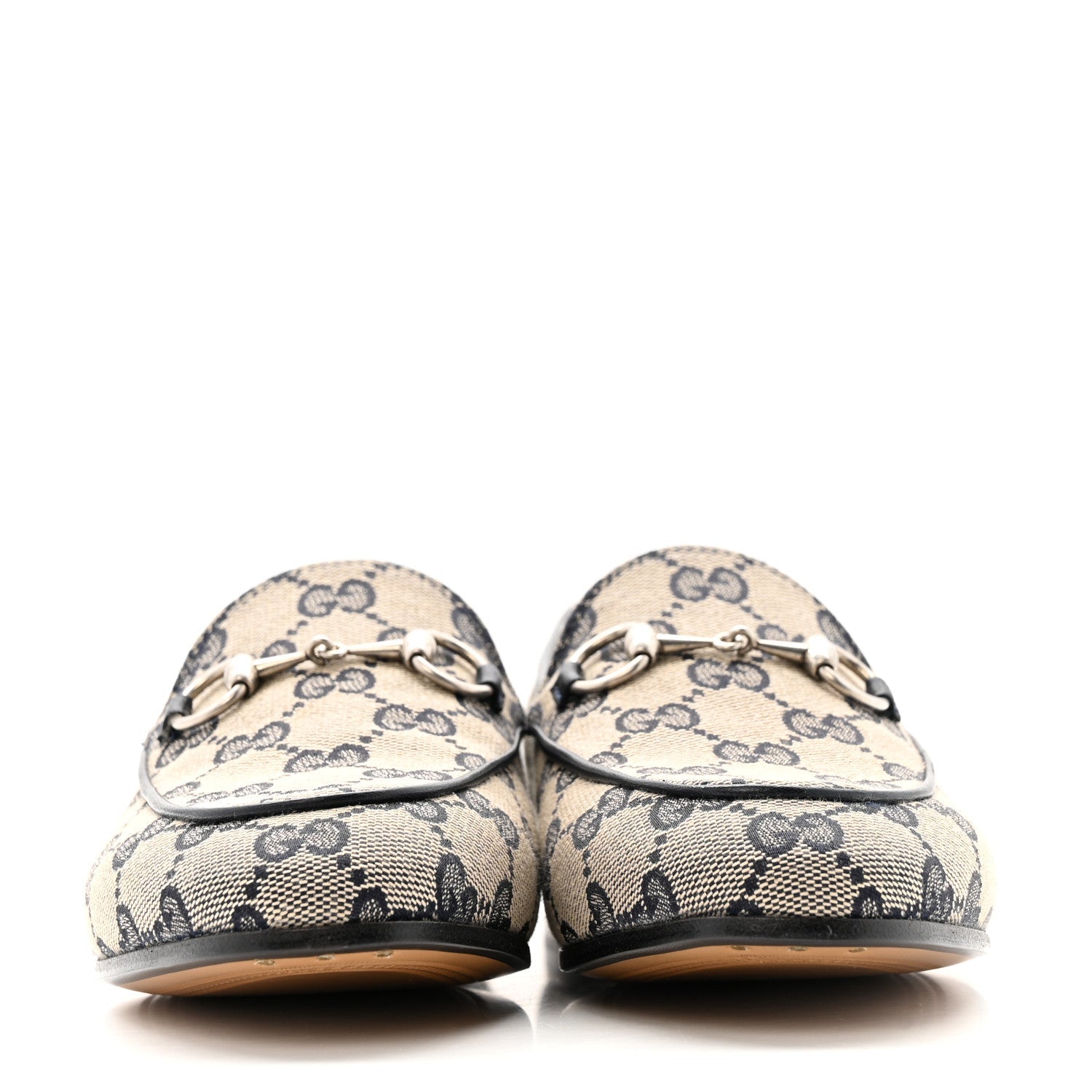 Gucci Monogram Malaga Kid Horsebit Womens Jordaan Loafers 36 Beige Blue