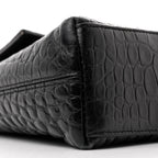 Balenciaga Extra Supple Calfskin Crocodile Embossed Monochrome XS Downtown Shoulder Bag Black