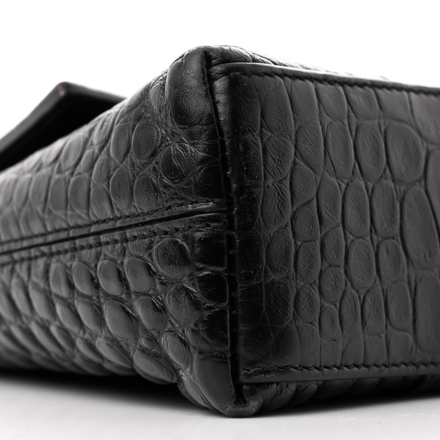 Balenciaga Extra Supple Calfskin Crocodile Embossed Monochrome XS Downtown Shoulder Bag Black
