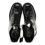 Chanel Shiny Calfskin Patent Cap Toe Lace Up Combat Boots 39 Black