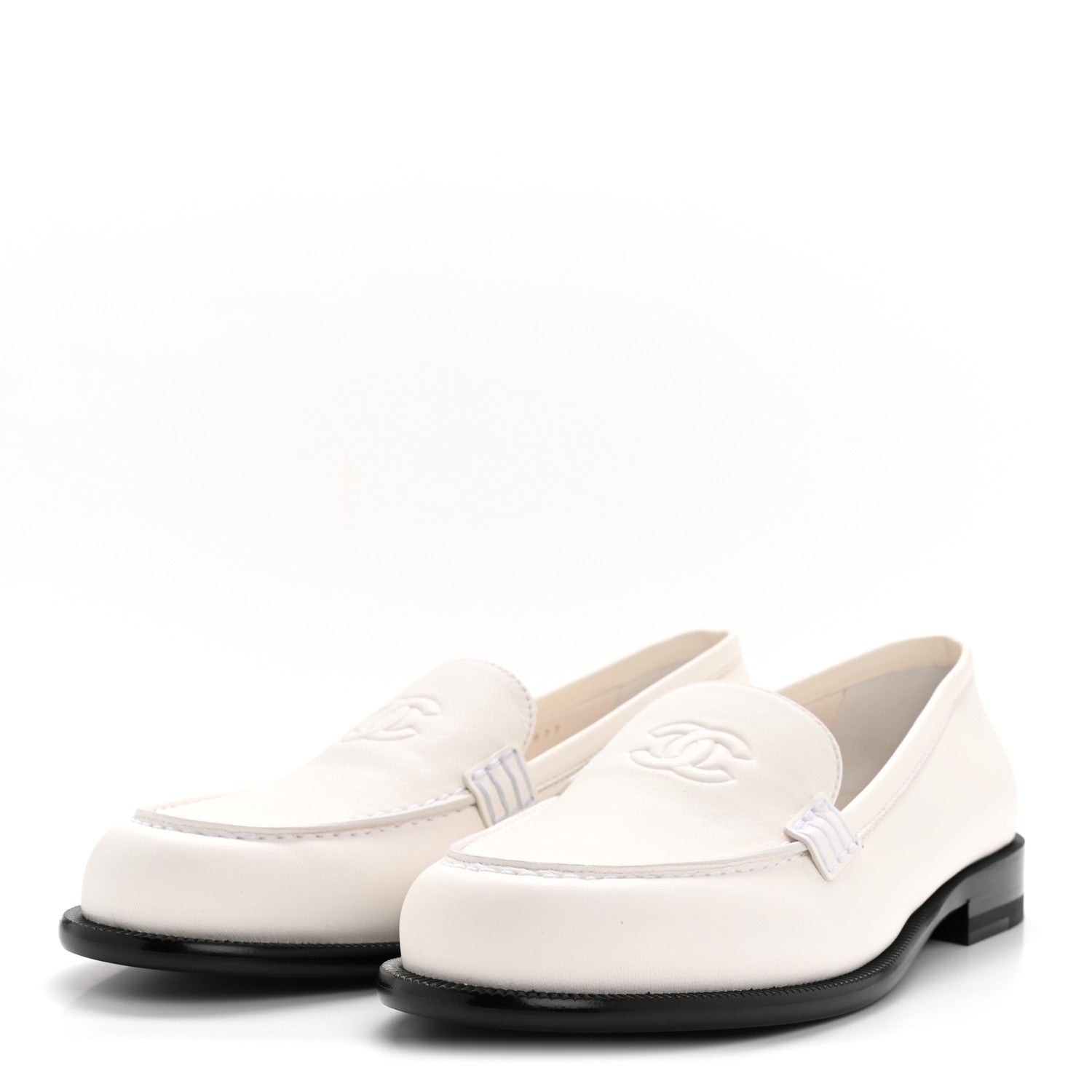 Chanel Lambskin CC Mocassin Loafers 38.5 White
