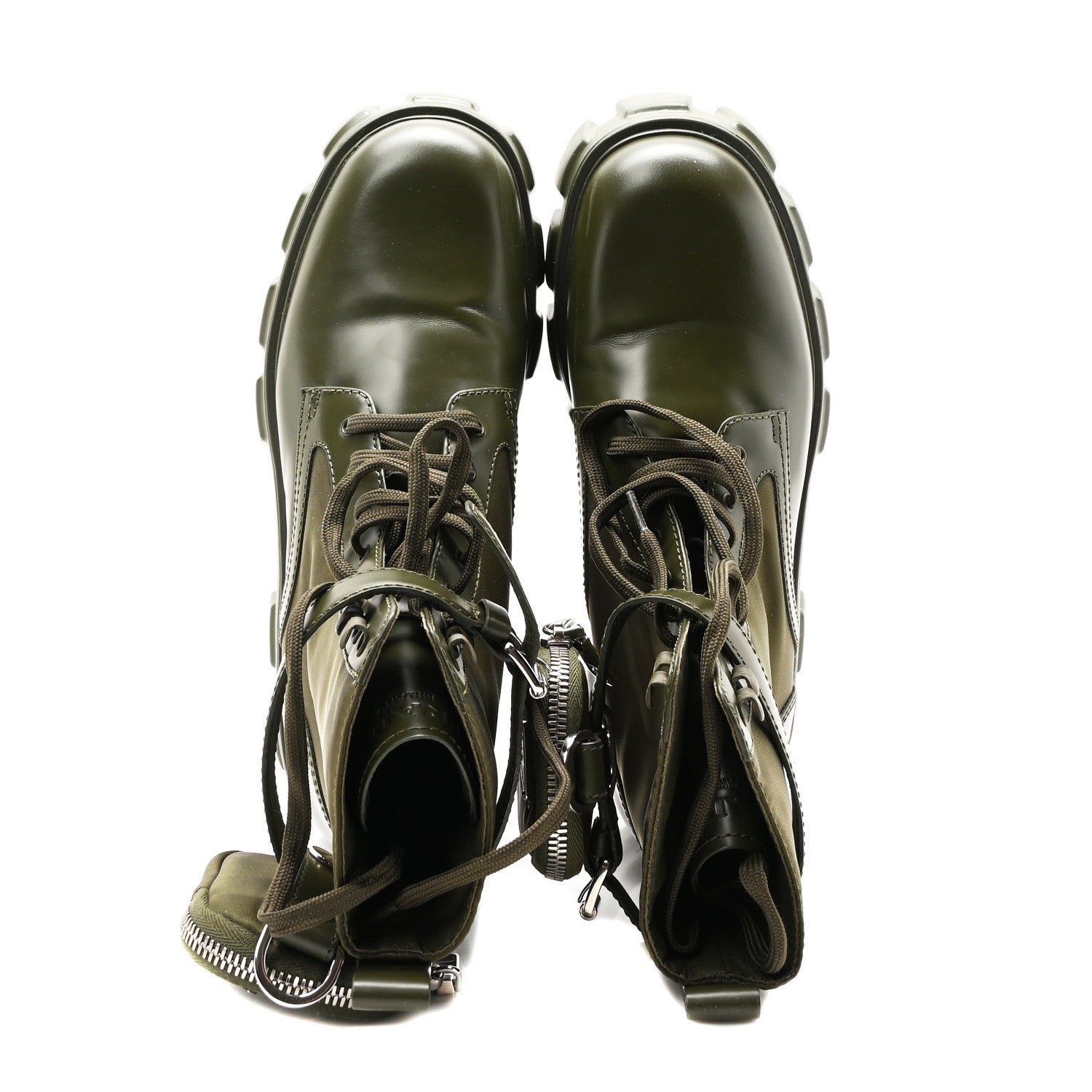 Prada Spazzolato Rois Re-Nylon Metal Triangle Logo Monolith Pouch Pocket 55mm Boots 41 Militare