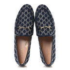 Gucci Denim Crystal GG Monogram Horsebit Womens Jordaan Loafers 39.5 Deep Blue Blue Milad