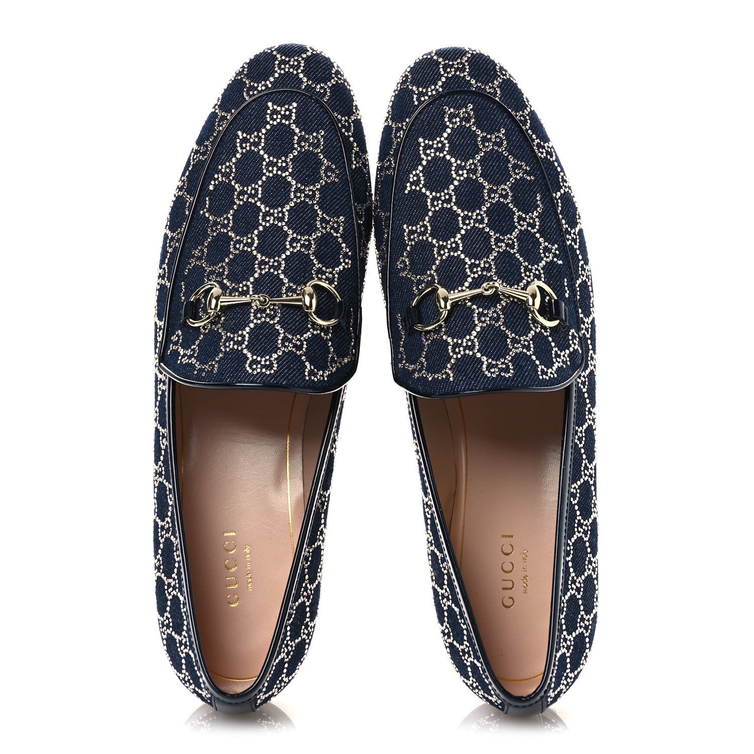 Gucci Denim Crystal GG Monogram Horsebit Womens Jordaan Loafers 39.5 Deep Blue Blue Milad