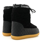 Chanel Tweed Shearling Sheepskin Drawstring Snow Ankle Boots 36 Black