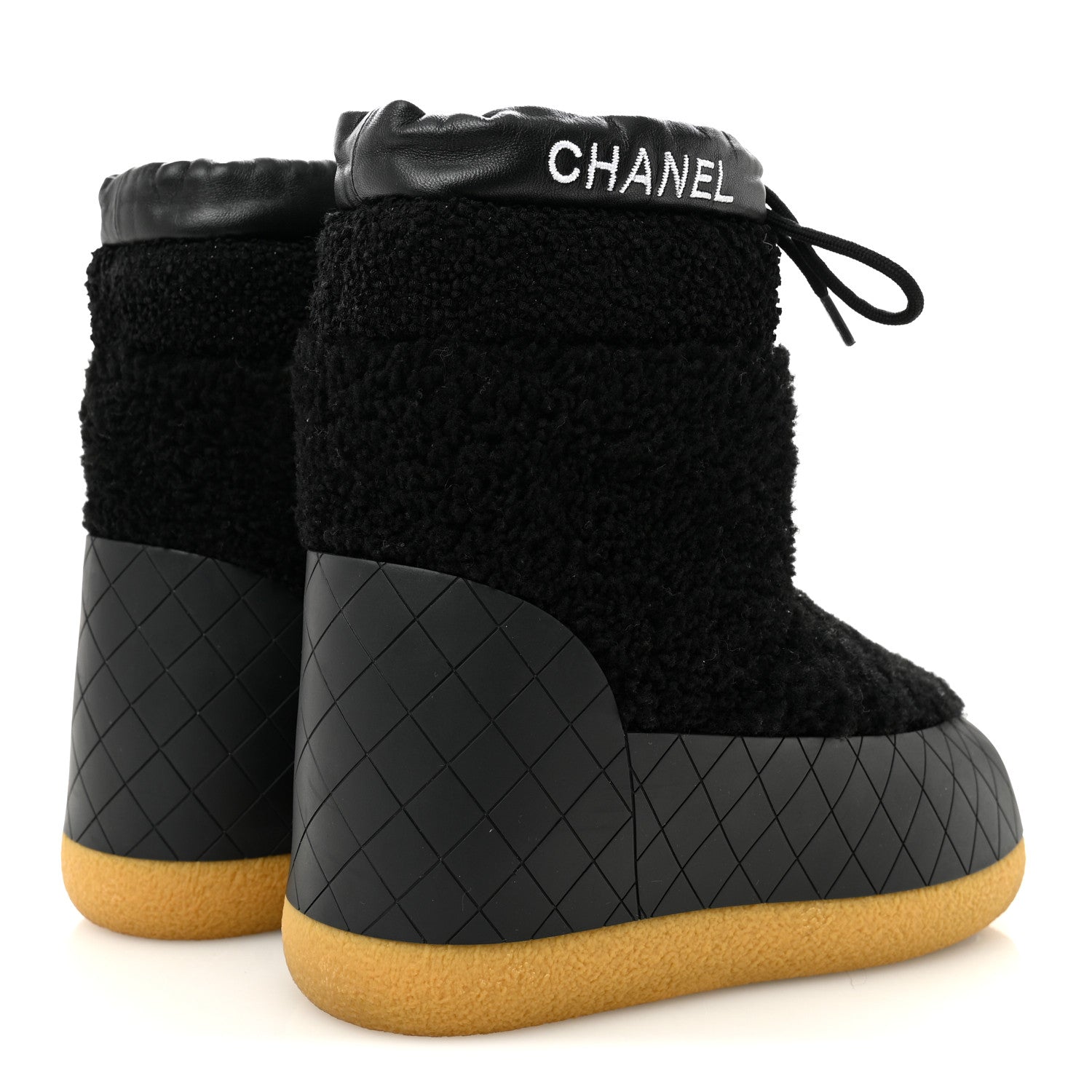Chanel Tweed Shearling Sheepskin Drawstring Snow Ankle Boots 36 Black
