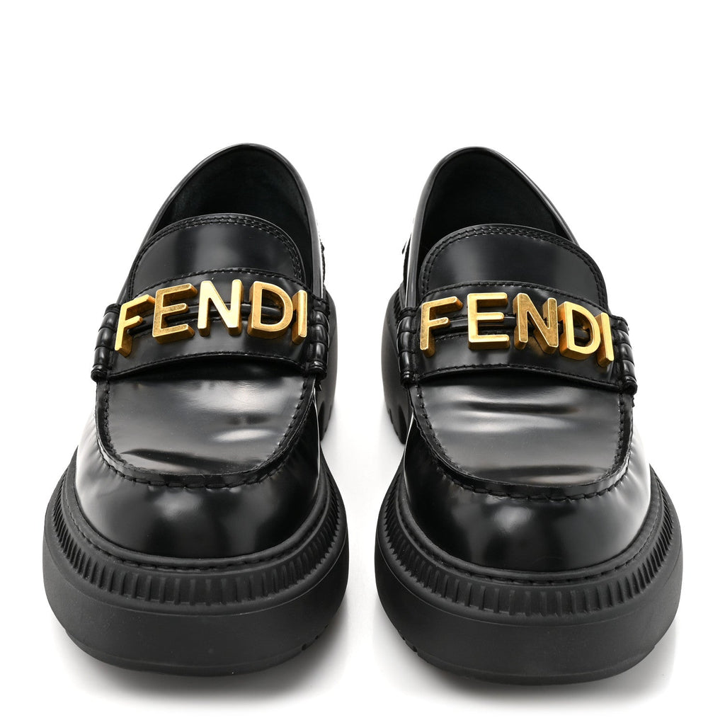 Fendi Vitello Abrasivato Fendigraphy 50mm Loafers 40.5 Black