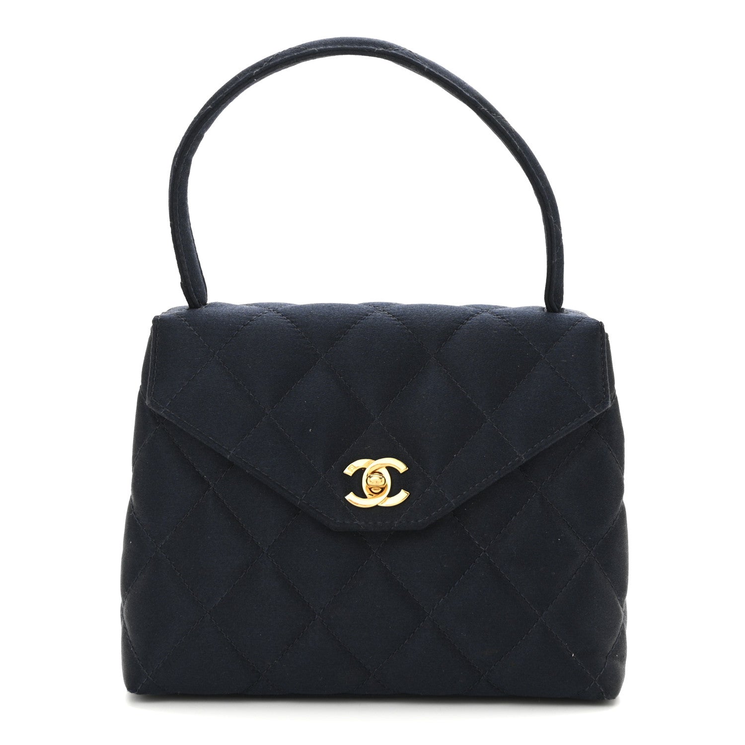 Chanel Satin Quilted Kelly Flap Bag Navy