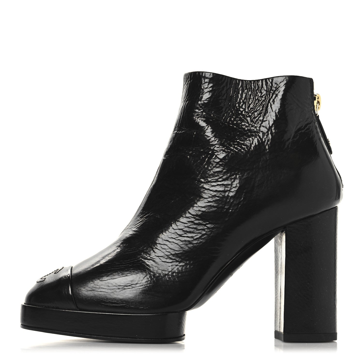 Chanel Crumpled Calfskin Cap Toe CC Ankle Boots 35.5 Black