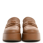 Chanel Calfskin CC Platform Loafers 38 Beige