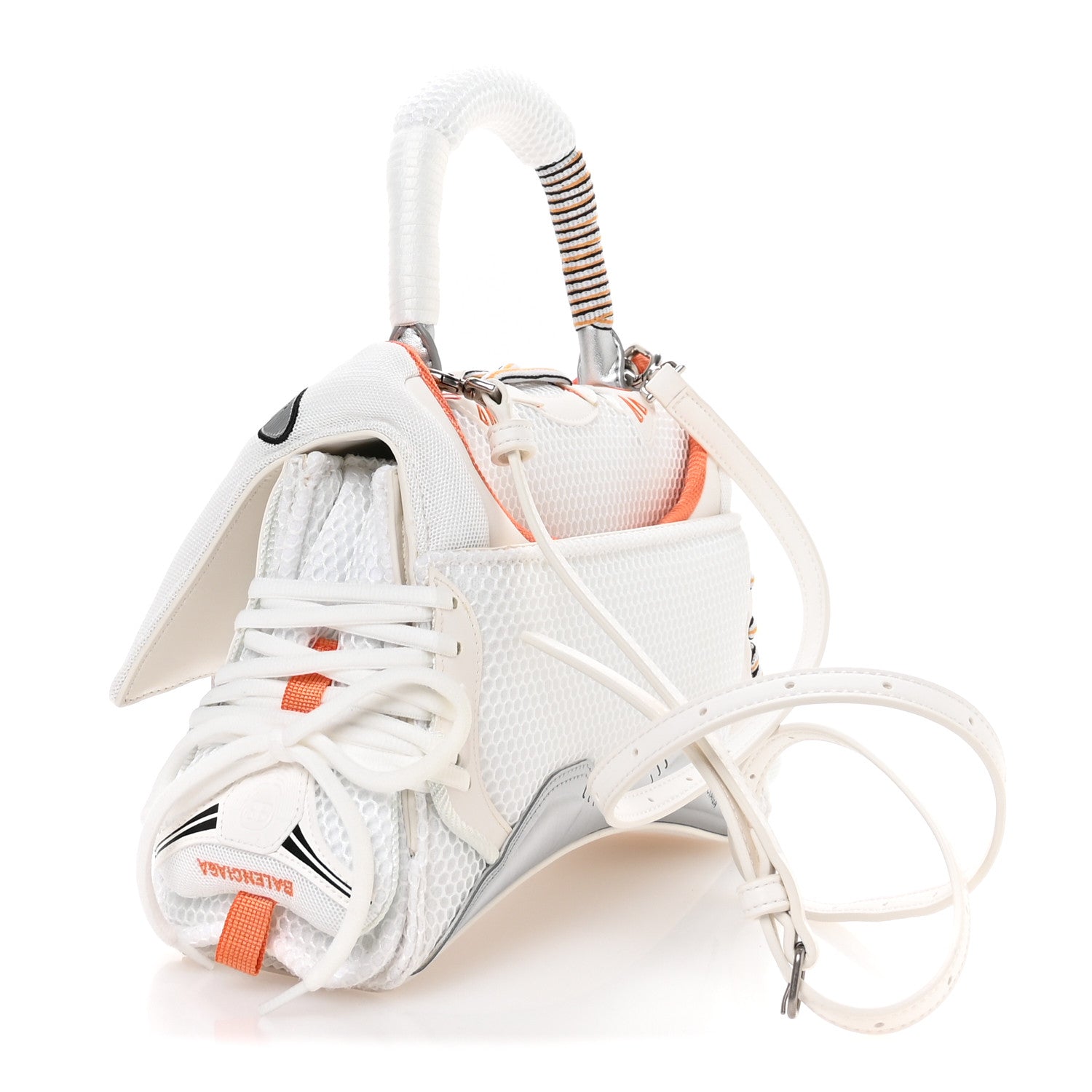 Balenciaga Faux Calfskin Fabric Glow In The Dark Small Sneakerhead Top Handle Bag White Orange